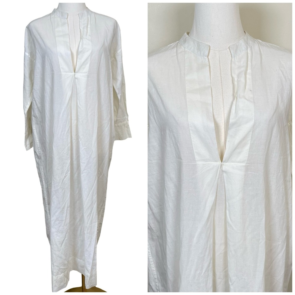 Domi Kaftan Maxi Dress Women XS White Long Sleeve Organic Cotton Loungewear